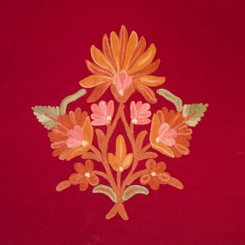 Hand-embroidered Red floral Bedspread