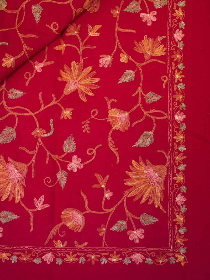 Hand-embroidered Red floral Bedspread