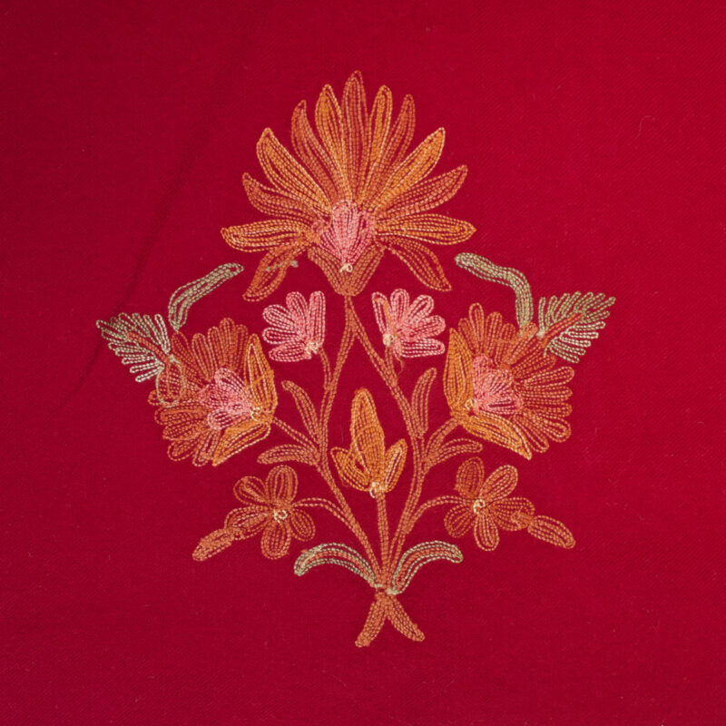 Hand-embroidered Red floral Bedspread