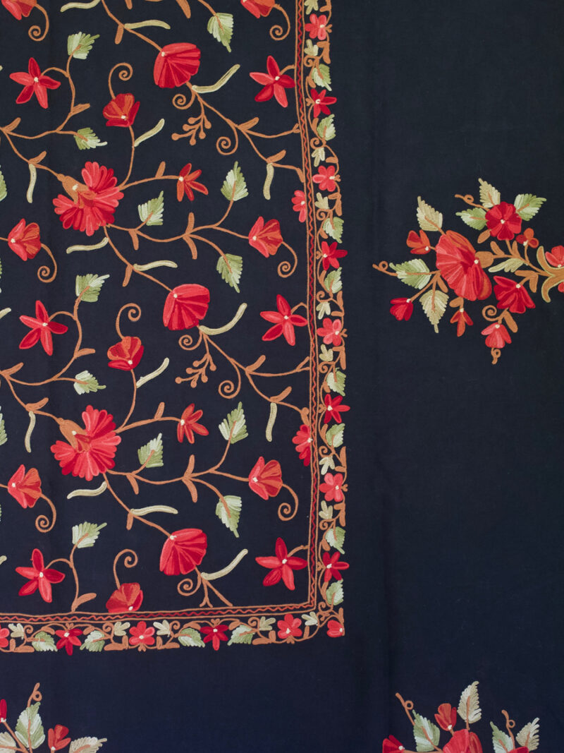 Hand-embroidered black floral bedspread
