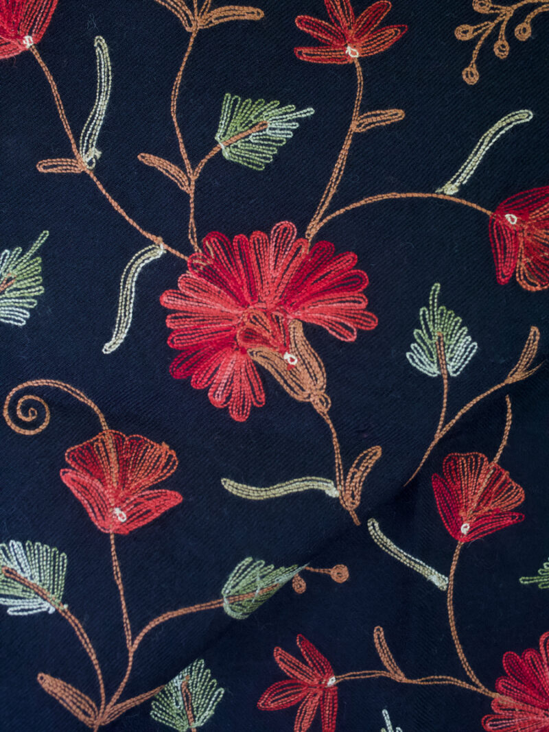 Hand-embroidered black floral bedspread
