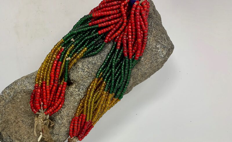 Red, green and yellow beaded necklace