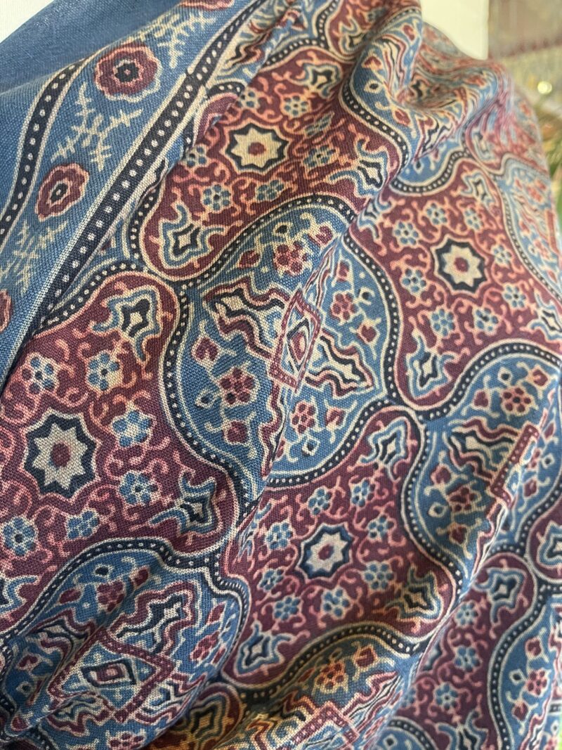 Red and Blue Patterned Ajrakh Print Shawl