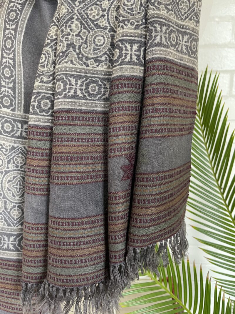 Light Blue Patterned Ajrakh Print Shawl