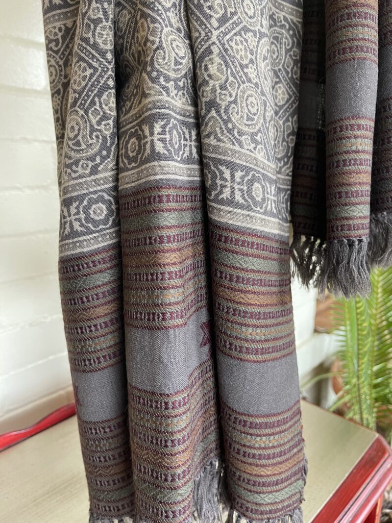 Light Blue Patterned Ajrakh Print Shawl
