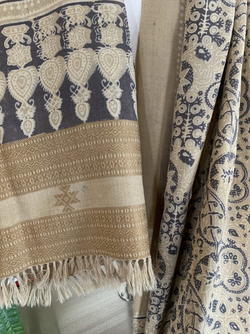 Beige Ajrakh Print Wool Shawl