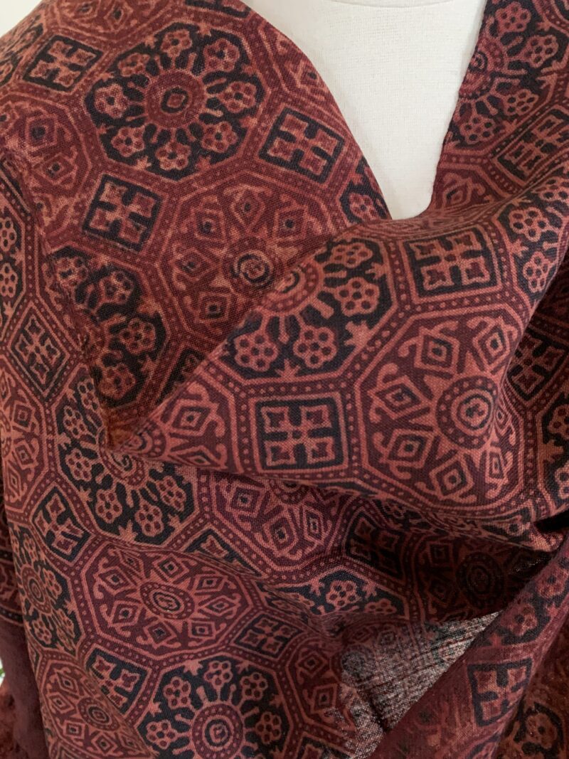 Red + Brown Ajrakh Print Wool Stole