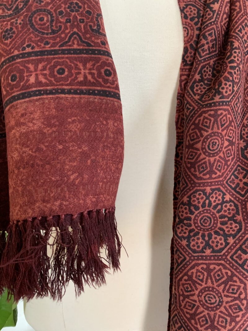 Red + Brown Ajrakh Print Wool Stole