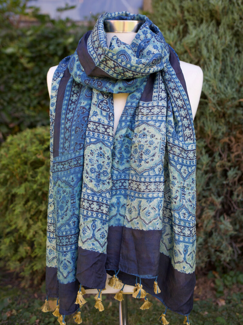 Handmade Blue Block Printed Scarf