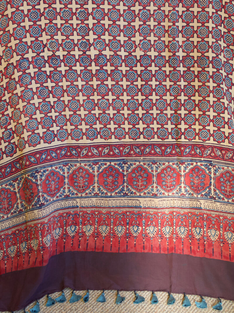 Red And Indigo Handmade Block Large Printed Scarf