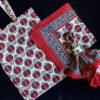 Handmade Block Printed blue and red fruit motif Tablecloth Set