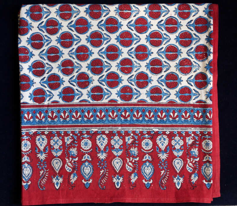 Handmade Block Printed blue and red fruit motif Tablecloth Set
