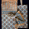 Handmade Block Printed Blue Fruit Motif Tablecloth Set