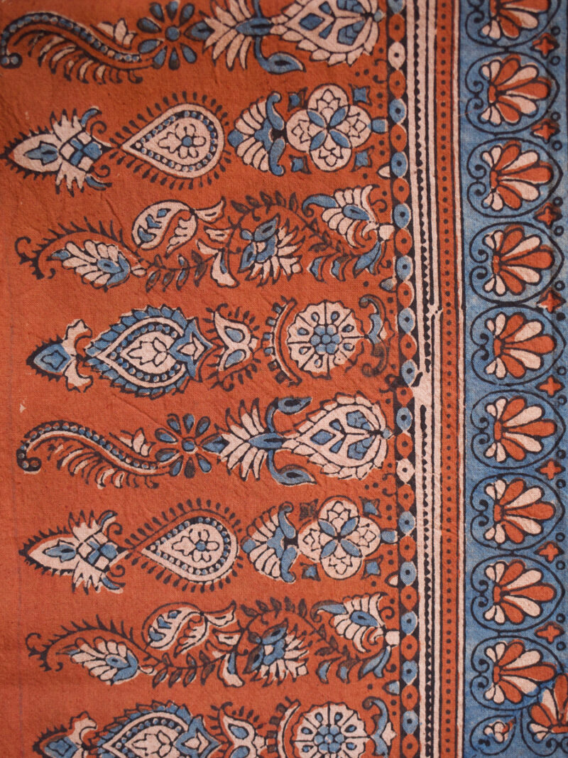 khatri41.3.jpg Handmade Block Printed Orange Blue Fruit Motif Tablecloth Set