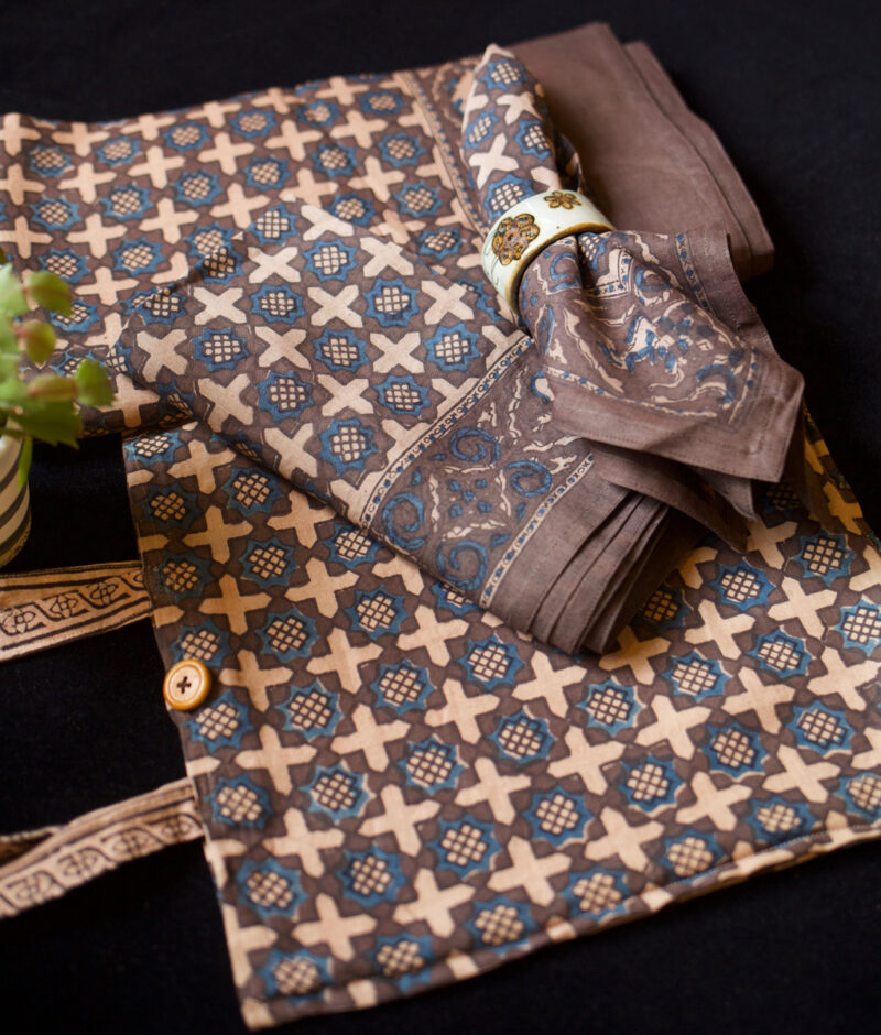 khatri43.2.jpg Handmade Block Printed Blue And Brown Tablecloth Set