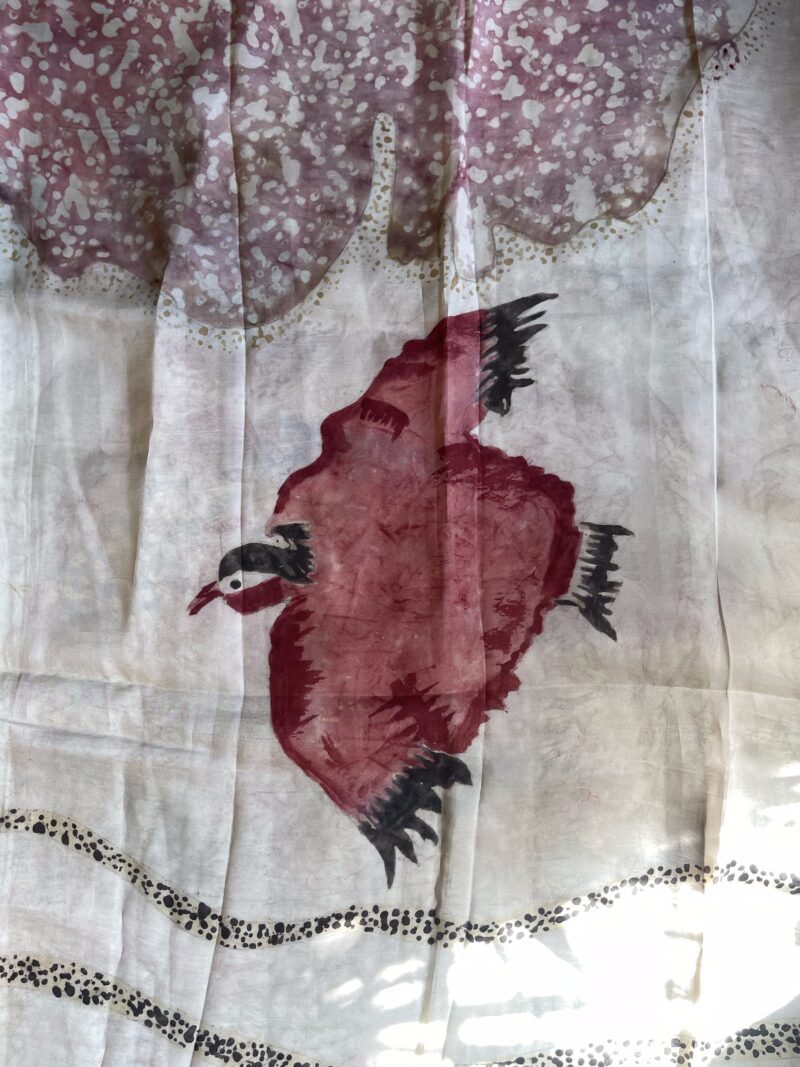 Hand Painted Kalamkari Habutai Silk Bird Motif Scarf