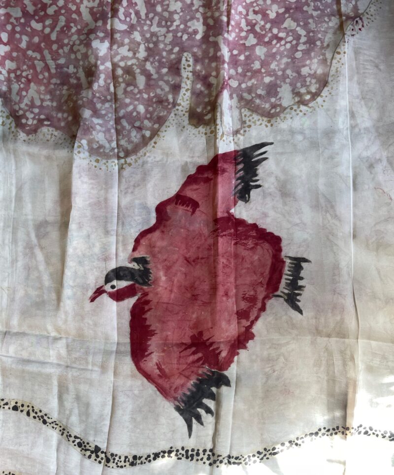 Hand Painted Kalamkari Habutai Silk Bird Motif Scarf