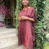 Red and Black Shibori Dress Cotton Satin