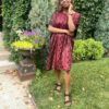 Red and Black Shibori Dress Cotton Satin