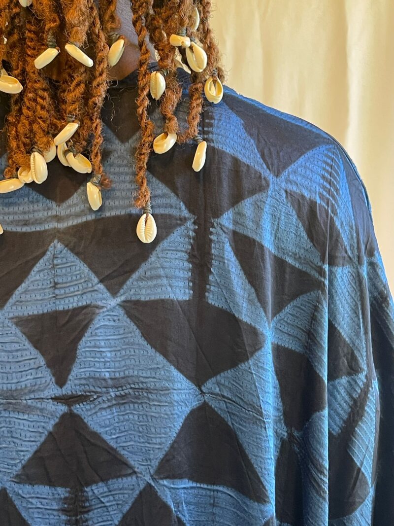Indigo and Black Shibori Dress Cotton Satin