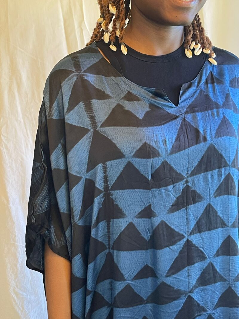Indigo and Black Shibori Dress Cotton Satin