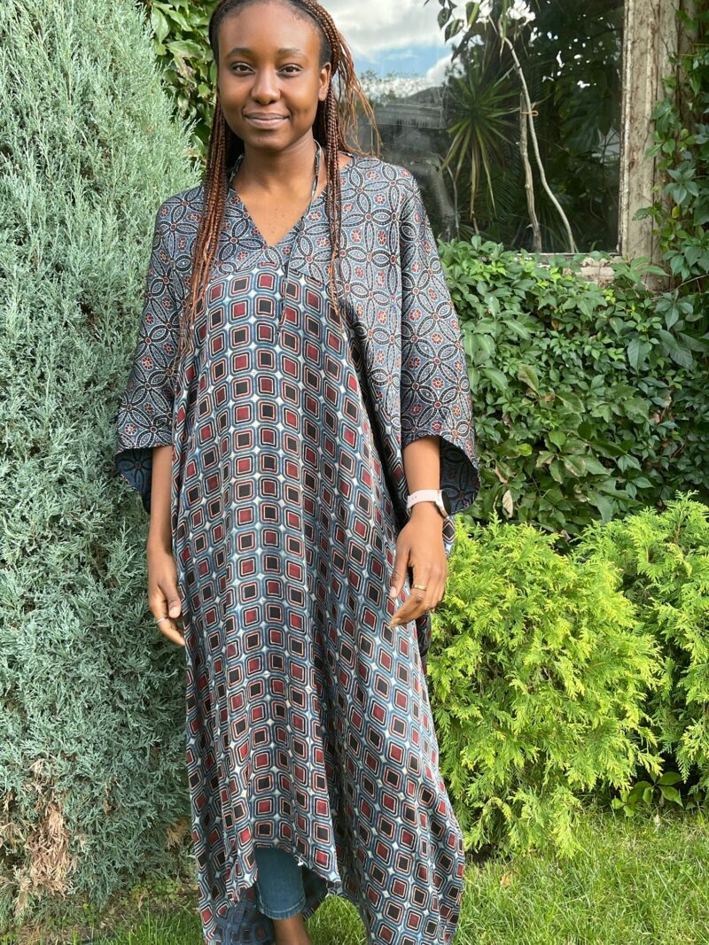 Bagru Kaftan Dress in Indigo