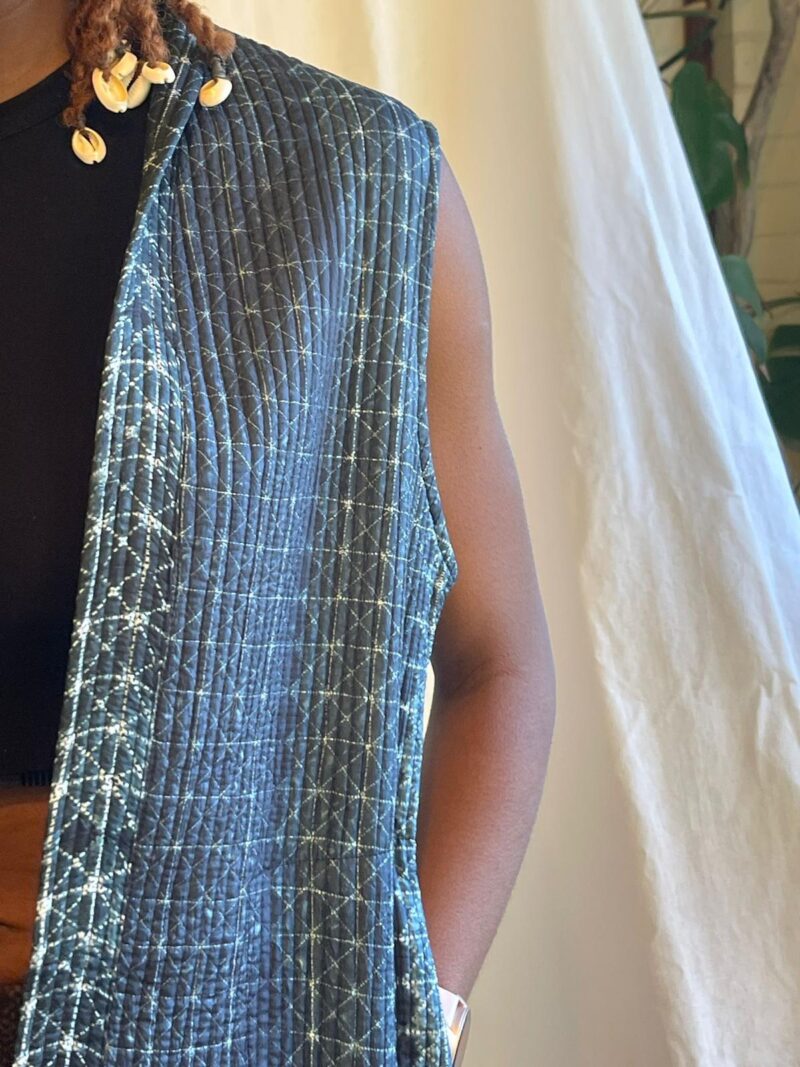 Quilted Short Vest Art Shibori (Silk)